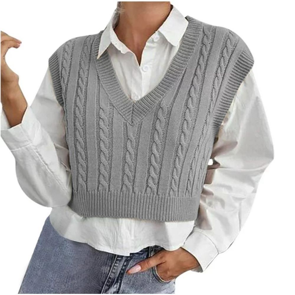 Jolie & Joy Women’s Purple Cable Knit Sleeveless Cropped V-Neck Sweater Vest 3X - Picture 2 of 11